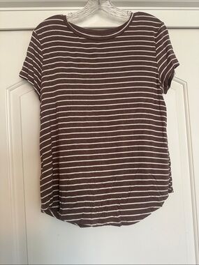 Aeropostale Brown and White Striped Short-Sleeve Tee